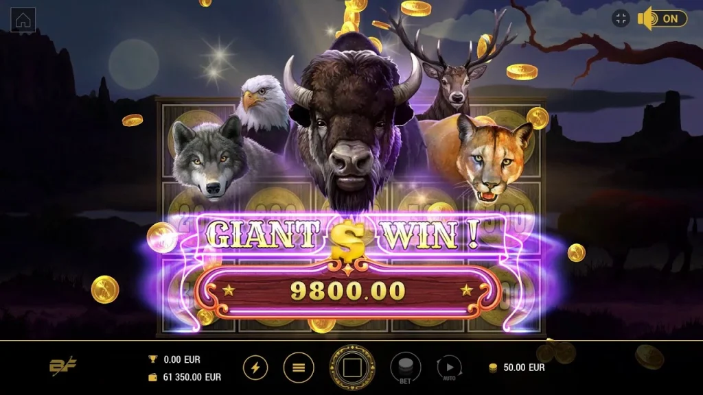 Winning spin in Buffalo Trail slot with wild multipliers